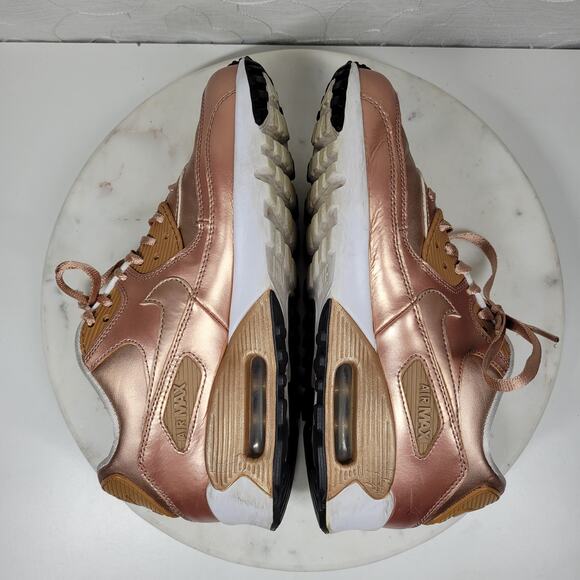 Nike Air Max 90 SE Girls 7Y Metallic Pack Bronze Leather Athletic Shoe Sneaker - Picture 15 of 16